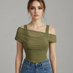 Ruched Mesh Crop Top for Women - Stylish Casual Wear for Summer