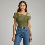 Ruched Mesh Crop Top for Women - Stylish Casual Wear for Summer