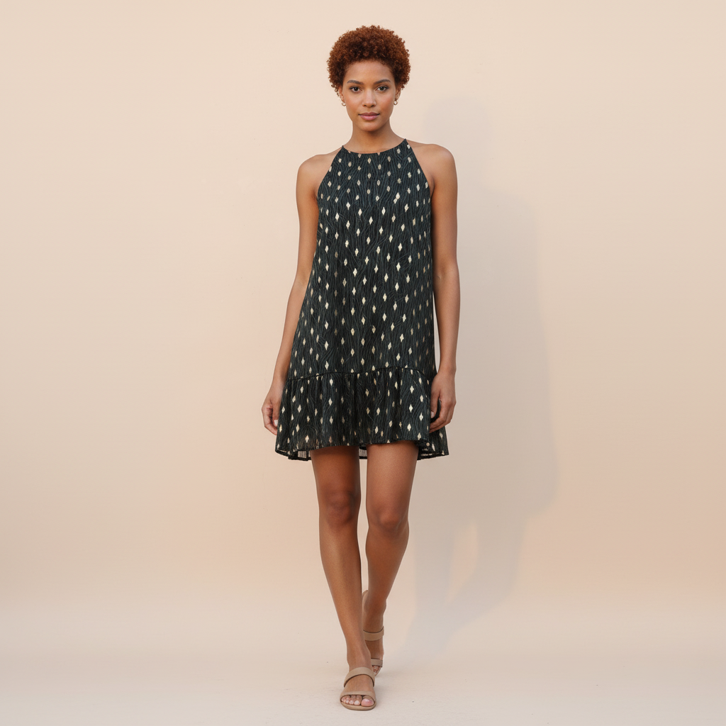 Ruffle Halter Dress in Lightweight Fabric for Summer Events and Casual Outings