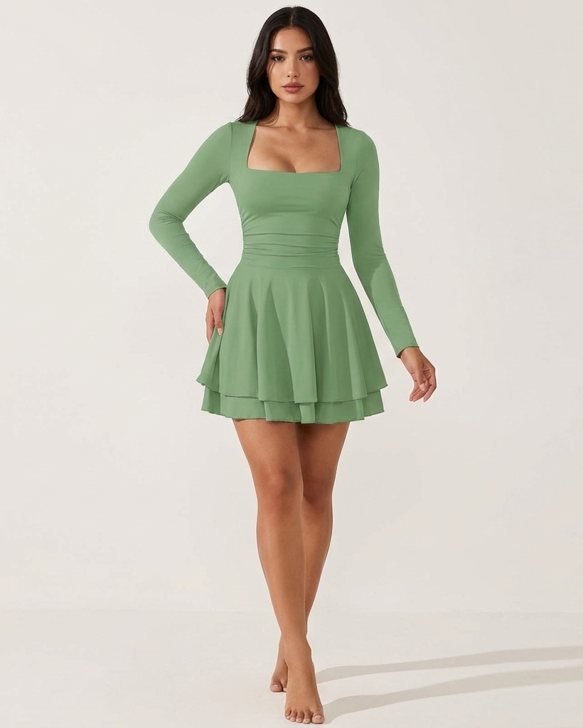 Ruffle Mini Dress with Square Neck - Casual Summer Outfit for Women