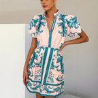 Floral Linen Two-Piece Dress for Women - Casual Summer Outfit