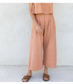 Pleated Linen Culotte Pants for Women - Lightweight, Casual Summer Trousers