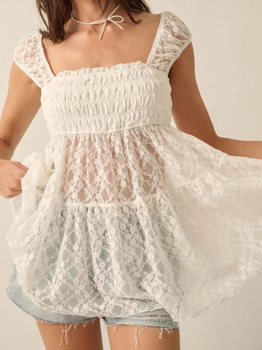 Summer Cutout Dress Top - Lightweight Fabric, Casual Style for Warm Weather
