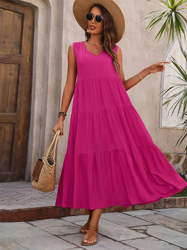 Sleeveless Tiered Maxi Dress for Women UK – Garden Party & Summer Occasion Wear