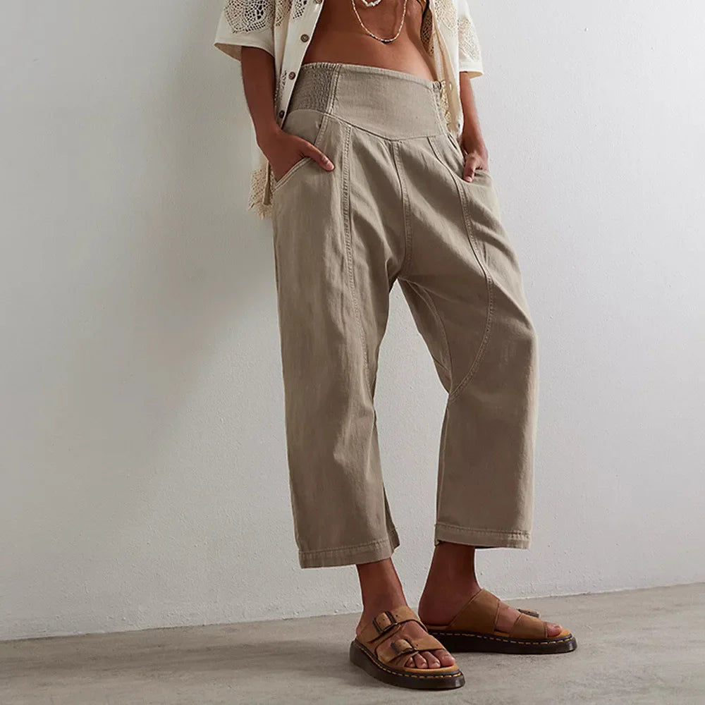 Wide Leg Pants for Women - Comfortable Cotton Blend - Casual Weekend Wear