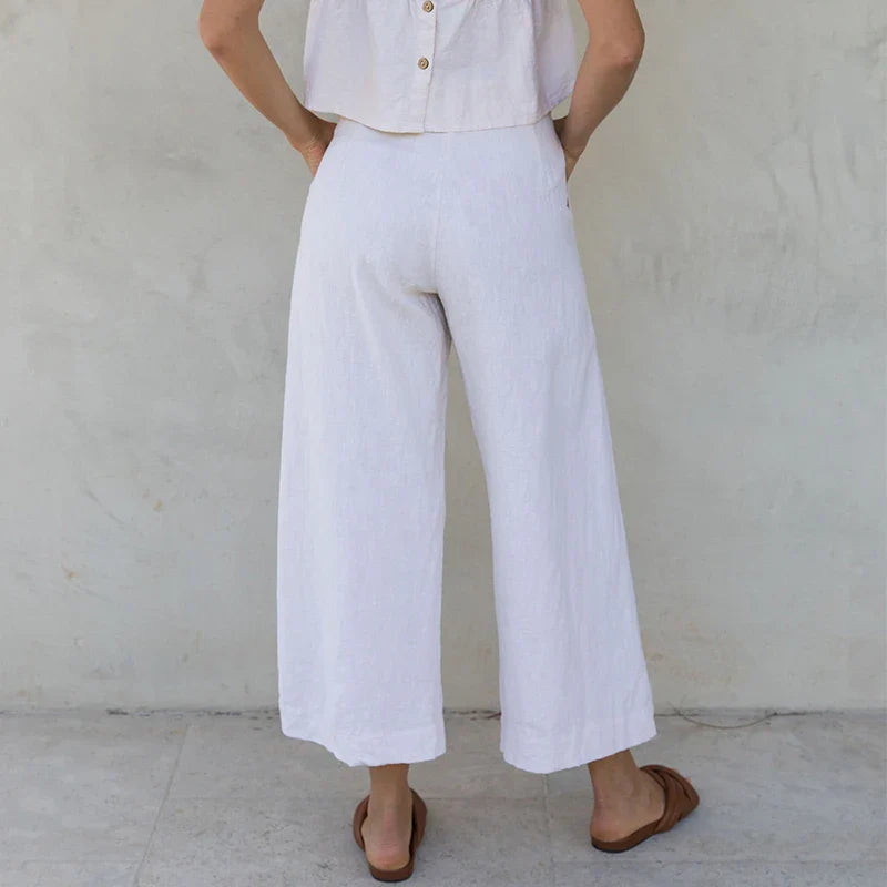 Pleated Linen Culotte Pants for Women - Lightweight, Casual Summer Trousers