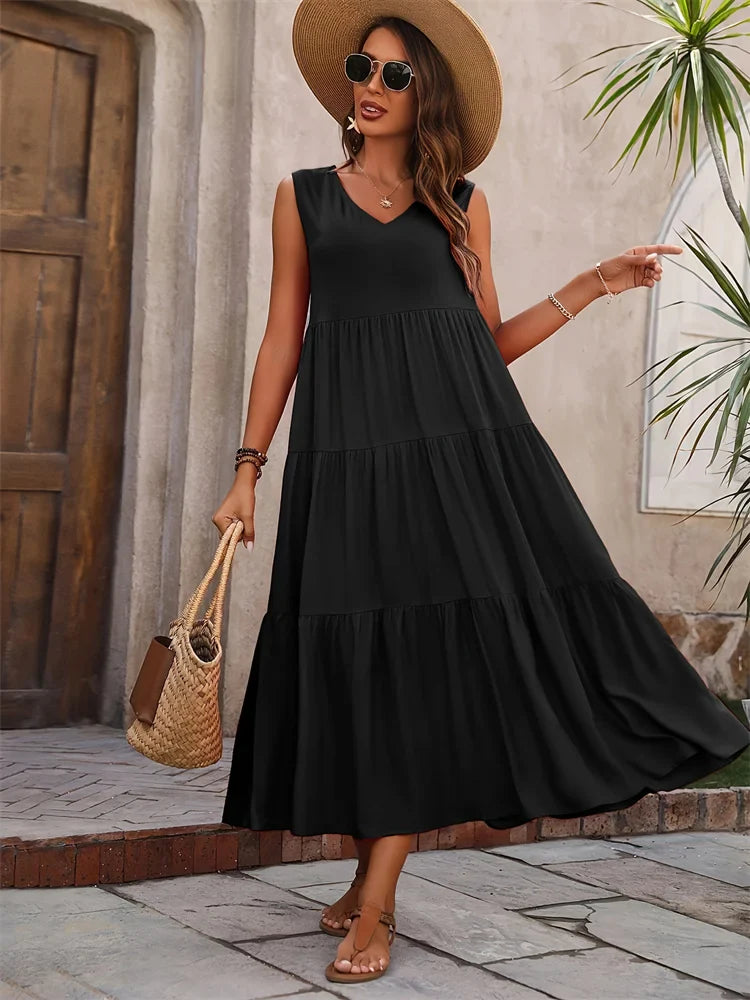 Sleeveless Tiered Maxi Dress for Women UK – Garden Party & Summer Occasion Wear