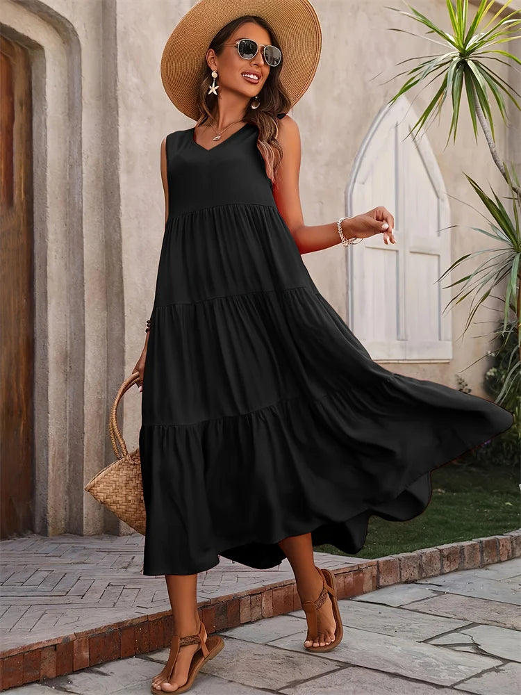 Sleeveless Tiered Maxi Dress for Women UK – Garden Party & Summer Occasion Wear