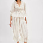Sage Lace Ruffle Two-Piece Set for Women - Elegant Summer Outfit