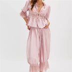 Sage Lace Ruffle Two-Piece Set for Women - Elegant Summer Outfit
