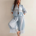 Sage Lace Ruffle Two-Piece Set for Women - Elegant Summer Outfit