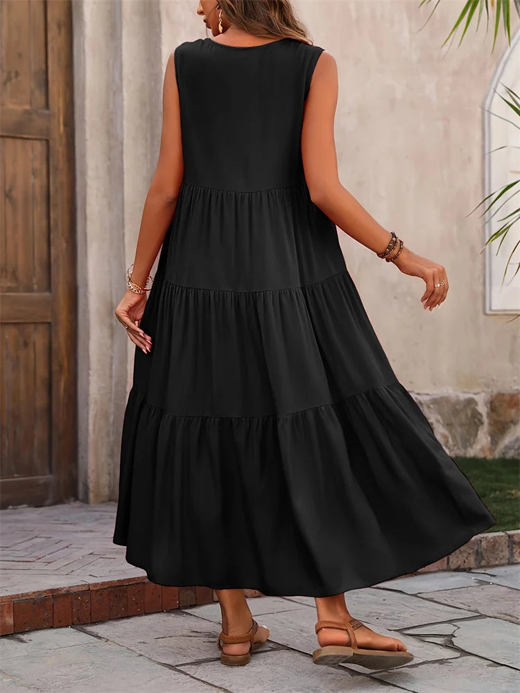 Sleeveless Tiered Maxi Dress for Women UK – Garden Party & Summer Occasion Wear