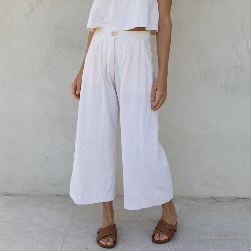 Pleated Linen Culotte Pants for Women - Lightweight, Casual Summer Trousers