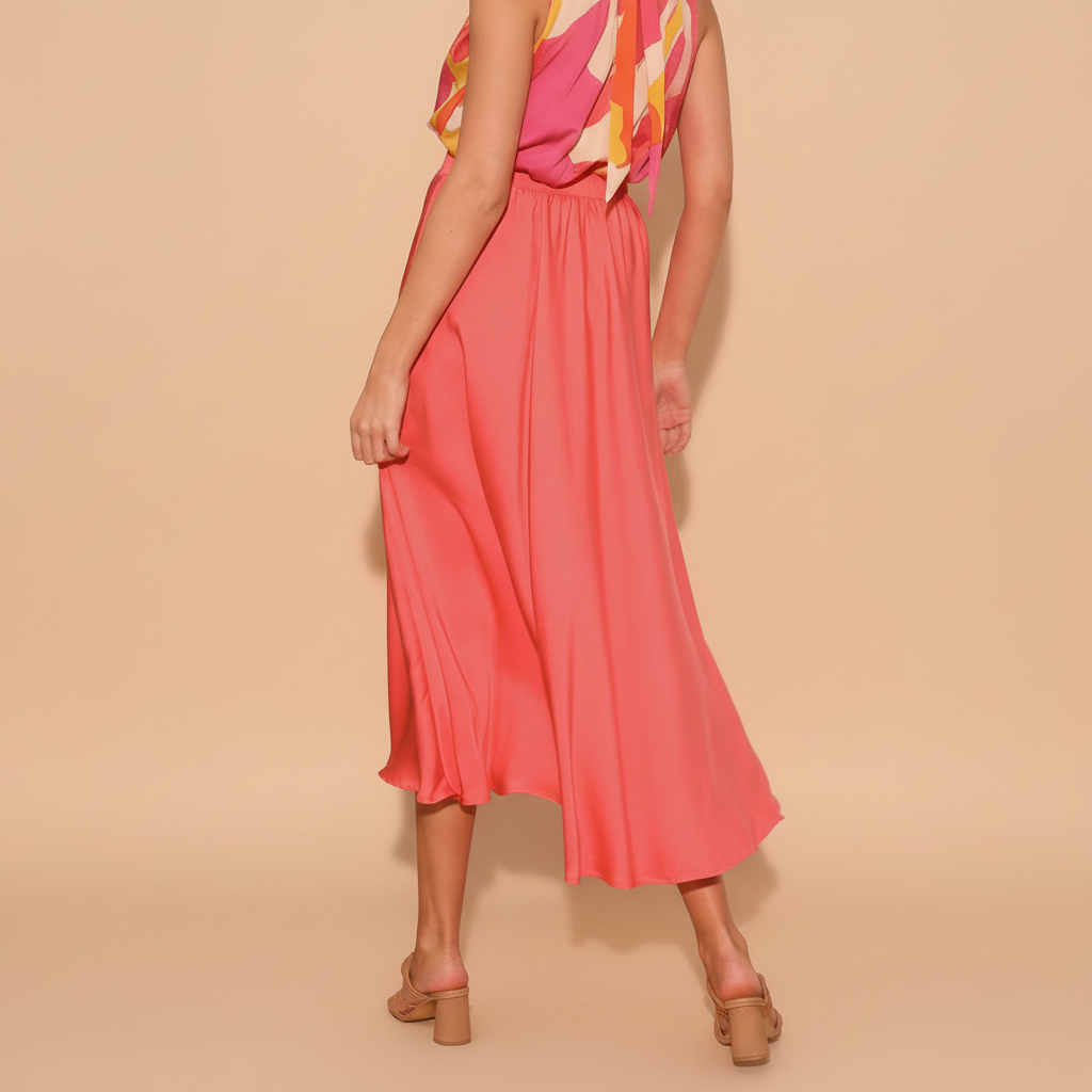 Silk Midi Swing Skirt for Women - Elegant Casual Wear in Flowing Design