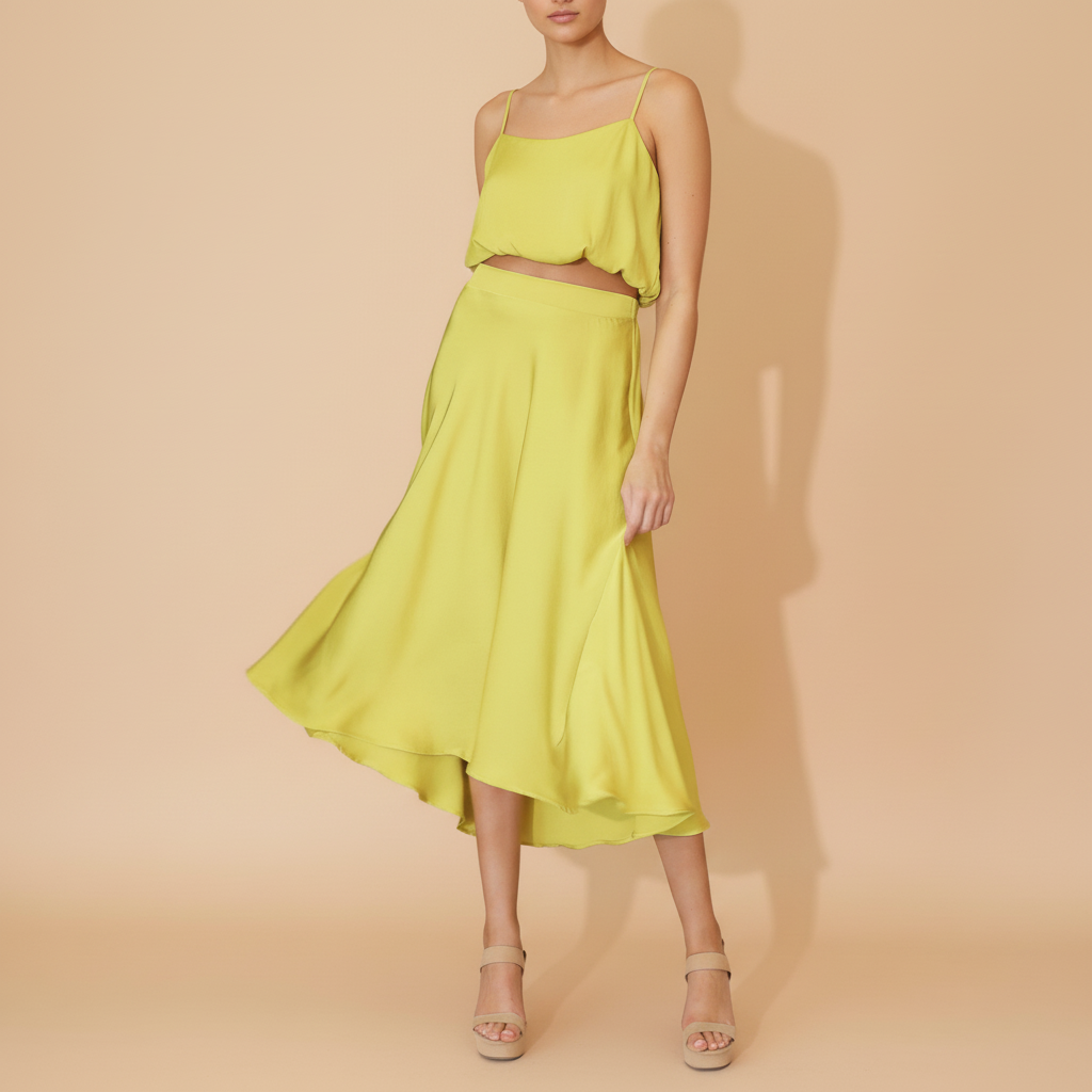 Silk Midi Swing Skirt for Women - Elegant Casual Wear in Flowing Design