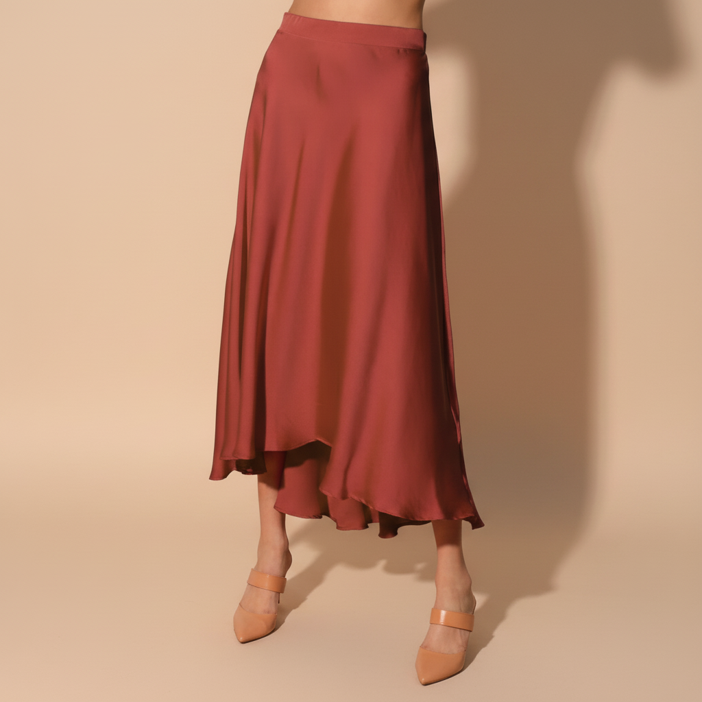 Silk Midi Swing Skirt for Women - Elegant Casual Wear in Flowing Design