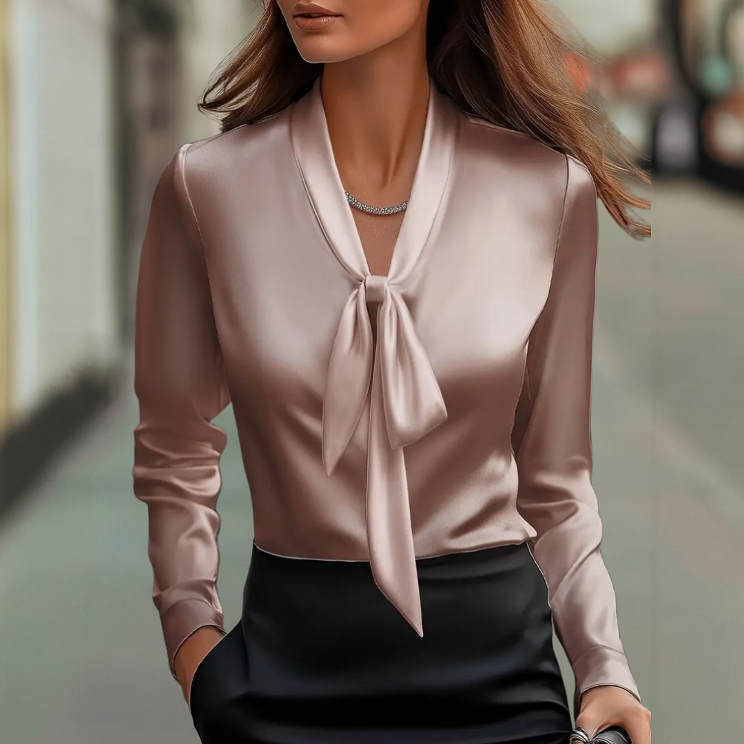 Silky Satin Neck Tie Blouse for Women - Elegant Casual Wear Top