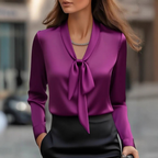 Silky Satin Neck Tie Blouse for Women - Elegant Casual Wear Top