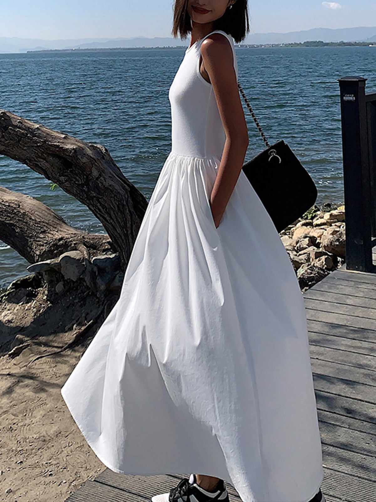 Sleeveless Cotton Blend Maxi Dress for Formal Events - Elegant Long Dress in Versatile Colors