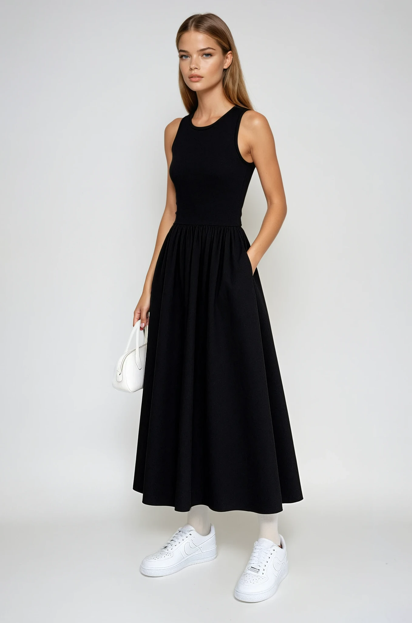 Sleeveless Cotton Blend Maxi Dress for Formal Events - Elegant Long Dress in Versatile Colors