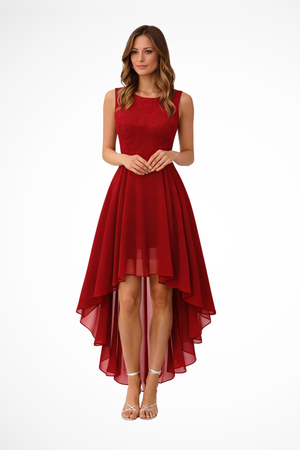 Sleeveless High Low Dress in Elegant Fabric | Women's Wedding Guest Attire