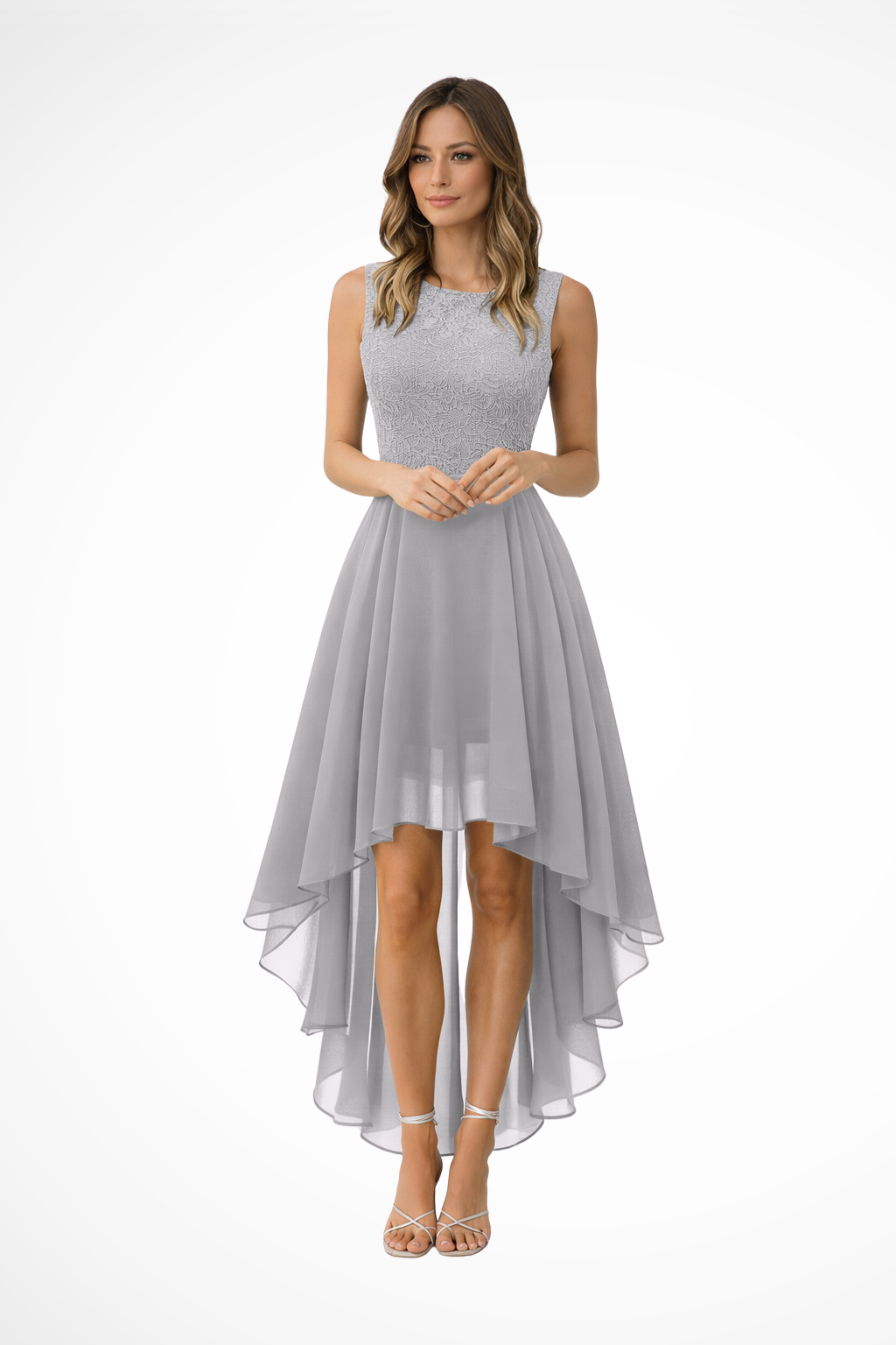 Sleeveless High Low Dress in Elegant Fabric | Women's Wedding Guest Attire