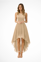 Sleeveless High Low Dress in Elegant Fabric | Women's Wedding Guest Attire
