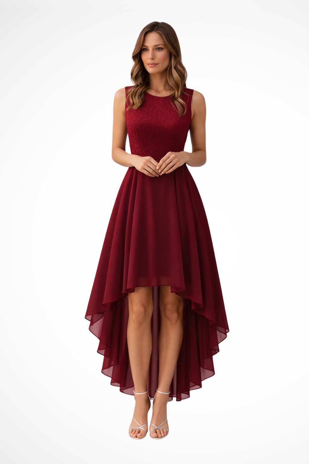 Sleeveless High Low Dress in Elegant Fabric | Women's Wedding Guest Attire
