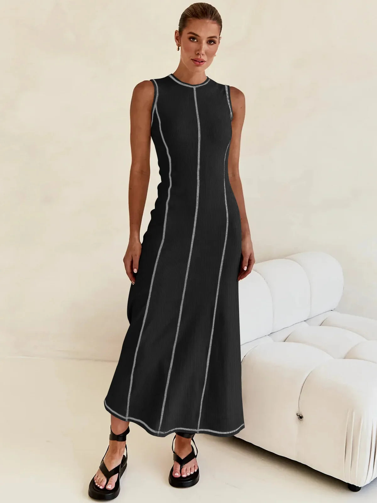 Sleeveless Knit Maxi Dress for Women - Comfortable Casual Summer Wear