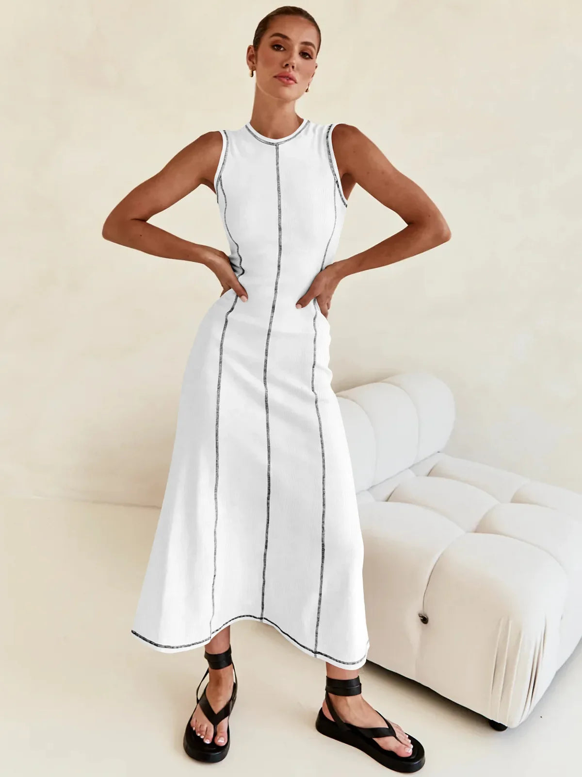Sleeveless Knit Maxi Dress for Women - Comfortable Casual Summer Wear