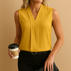 Sleeveless Women's Formal Top - Elegant Tailored Fit with Draped Design for Office or Evening Wear
