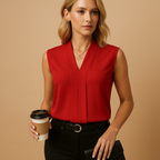 Sleeveless Women's Formal Top - Elegant Tailored Fit with Draped Design for Office or Evening Wear