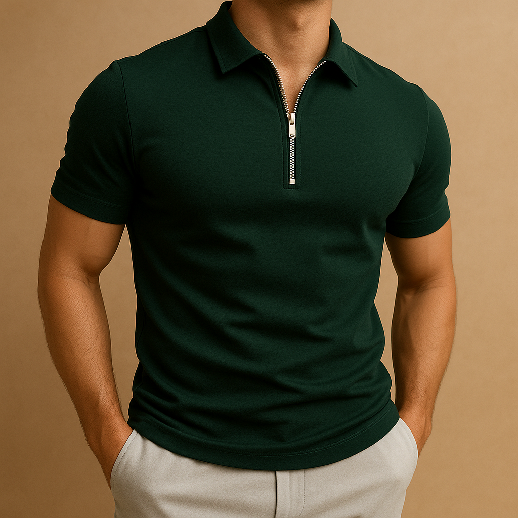 Slim Fit Men's Polo Shirt with Zipper | Modern Design for Casual or Active Wear