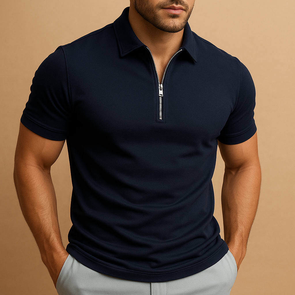 Slim Fit Men's Polo Shirt with Zipper | Modern Design for Casual or Active Wear