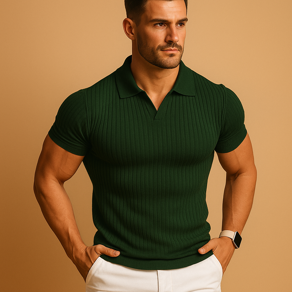 Slim Fit V-Neck Polo Shirt for Men | Casual Wear, Comfortable Cotton Blend, Versatile Style