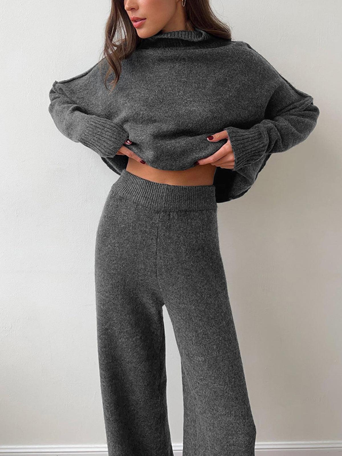 Soft Knit Turtleneck Lounge Set for Women Grey