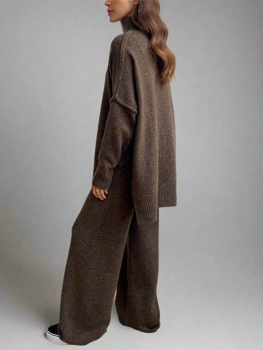 Soft Knit Turtleneck Lounge Set for Women Brown