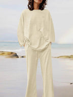 Solid Color Long Sleeve Shirt and Drawstring Pants Set for Casual Wear