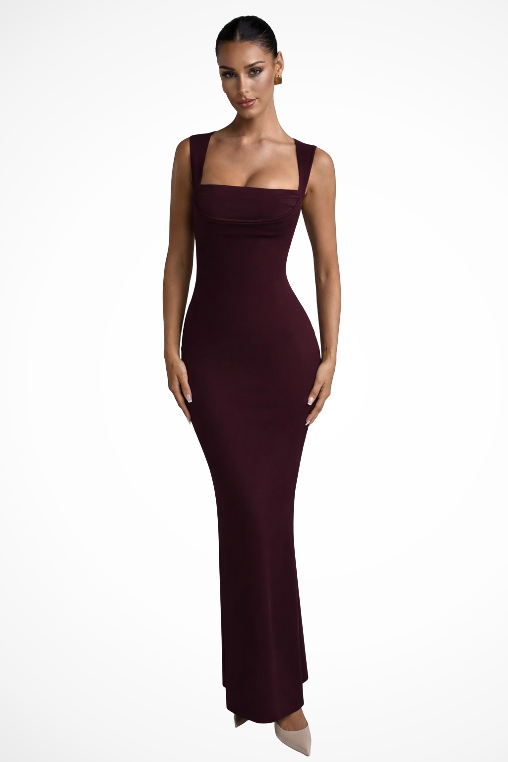 Square Neck Bodycon Maxi Dress | Elegant Wedding Guest Attire for Women