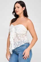 Stretch Lace Strapless Bow Top for Women - Elegant Evening Wear