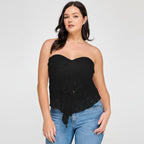 Stretch Lace Strapless Bow Top for Women - Elegant Evening Wear