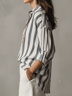 Striped Cotton Linen Long-Sleeve Shirt for Casual Wear