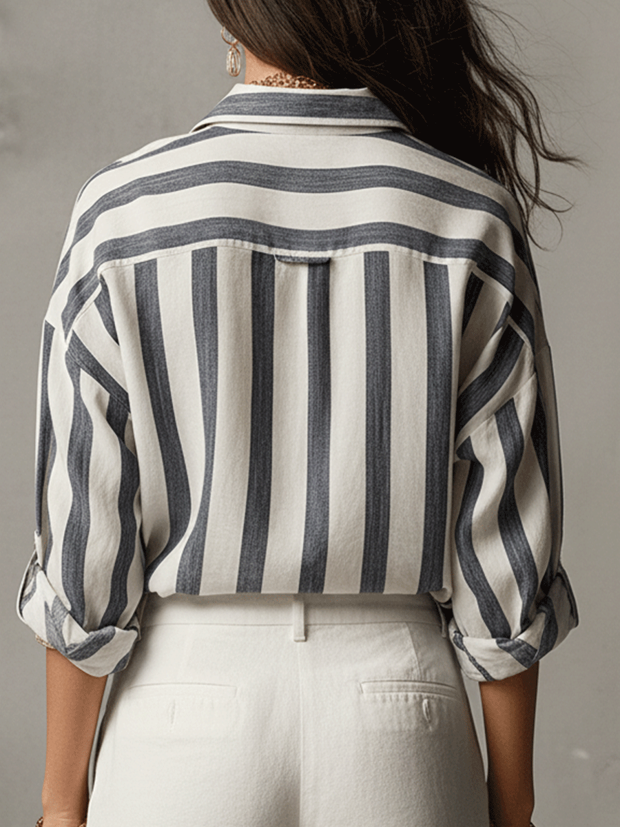 Striped Cotton Linen Long-Sleeve Shirt for Casual Wear