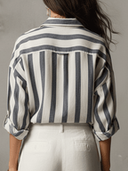 Striped Cotton Linen Long-Sleeve Shirt for Casual Wear