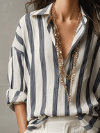 Striped Cotton Linen Long-Sleeve Shirt for Casual Wear