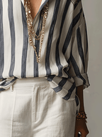 Striped Cotton Linen Long-Sleeve Shirt for Casual Wear