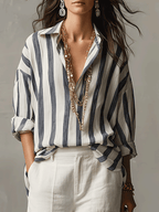 Striped Cotton Linen Long-Sleeve Shirt for Casual Wear