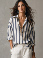Striped Cotton Linen Long-Sleeve Shirt for Casual Wear