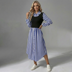 Striped Layered Midi Dress - Lightweight Fabric for Casual or Formal Wear