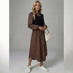Striped Layered Midi Dress - Lightweight Fabric for Casual or Formal Wear